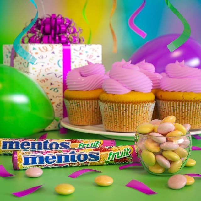 Mentos Candy, Mint Chewy Candy Roll, Fruit, Non-Melting, Holiday, Party, Concessions, Office, 14 Pieces (Bulk Pack of 15) – Packaging May Vary