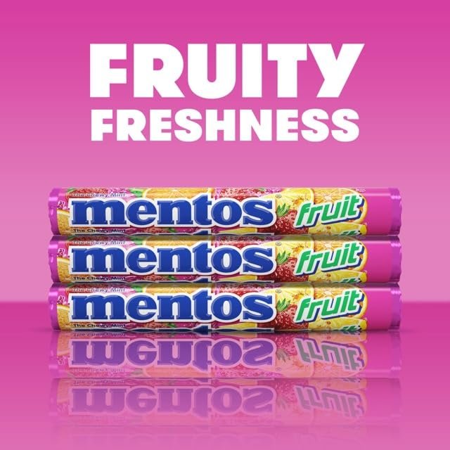 Mentos Candy, Mint Chewy Candy Roll, Fruit, Non-Melting, Holiday, Party, Concessions, Office, 14 Pieces (Bulk Pack of 15) – Packaging May Vary